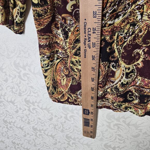 J Jill Blouson Tunic Top Petite L Brown Multicolor Side Slits 3/4 Sleeve Boho - Picture 11 of 12